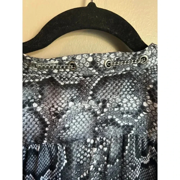 Michael Kors Gray/Black Snake Print Silver Chain Detail Blouse, Animal Print Top - Picture 5 of 6